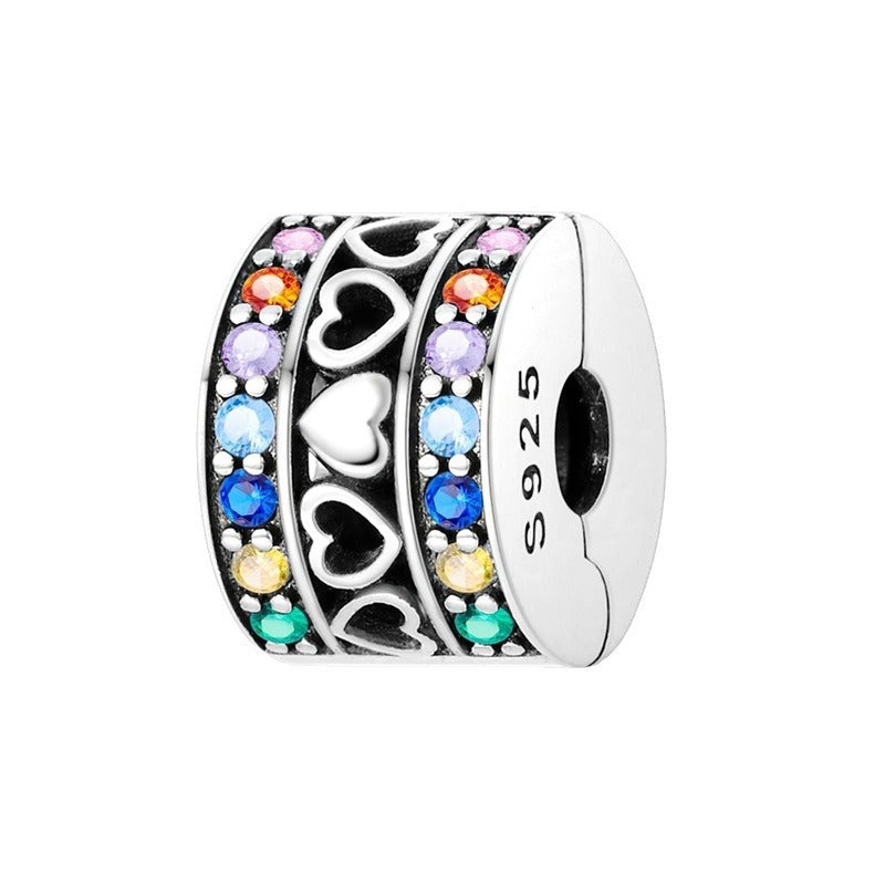 Copper plated S925 silver FOREVER colorful heart clip beads string DIY bracelet necklace - Korvel