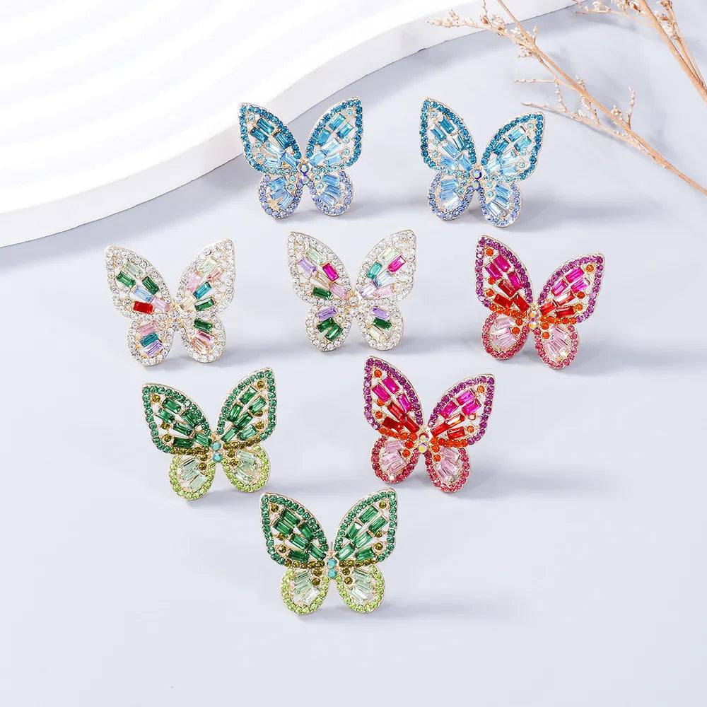 Alloy Inlaid Rhinestone Butterfly Earrings - Korvel