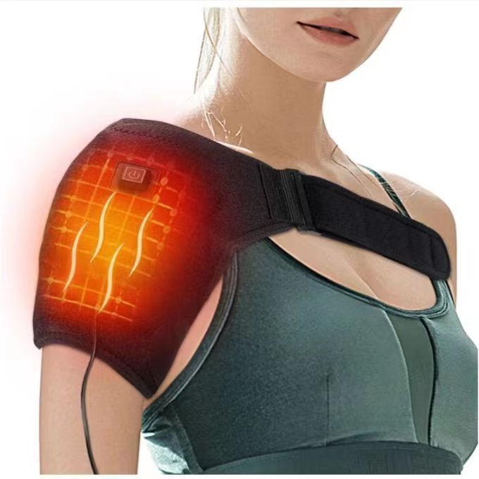 Shoulder therapy electric heated shoulder wrap brace vibration massage powered by portable charger - Korvel