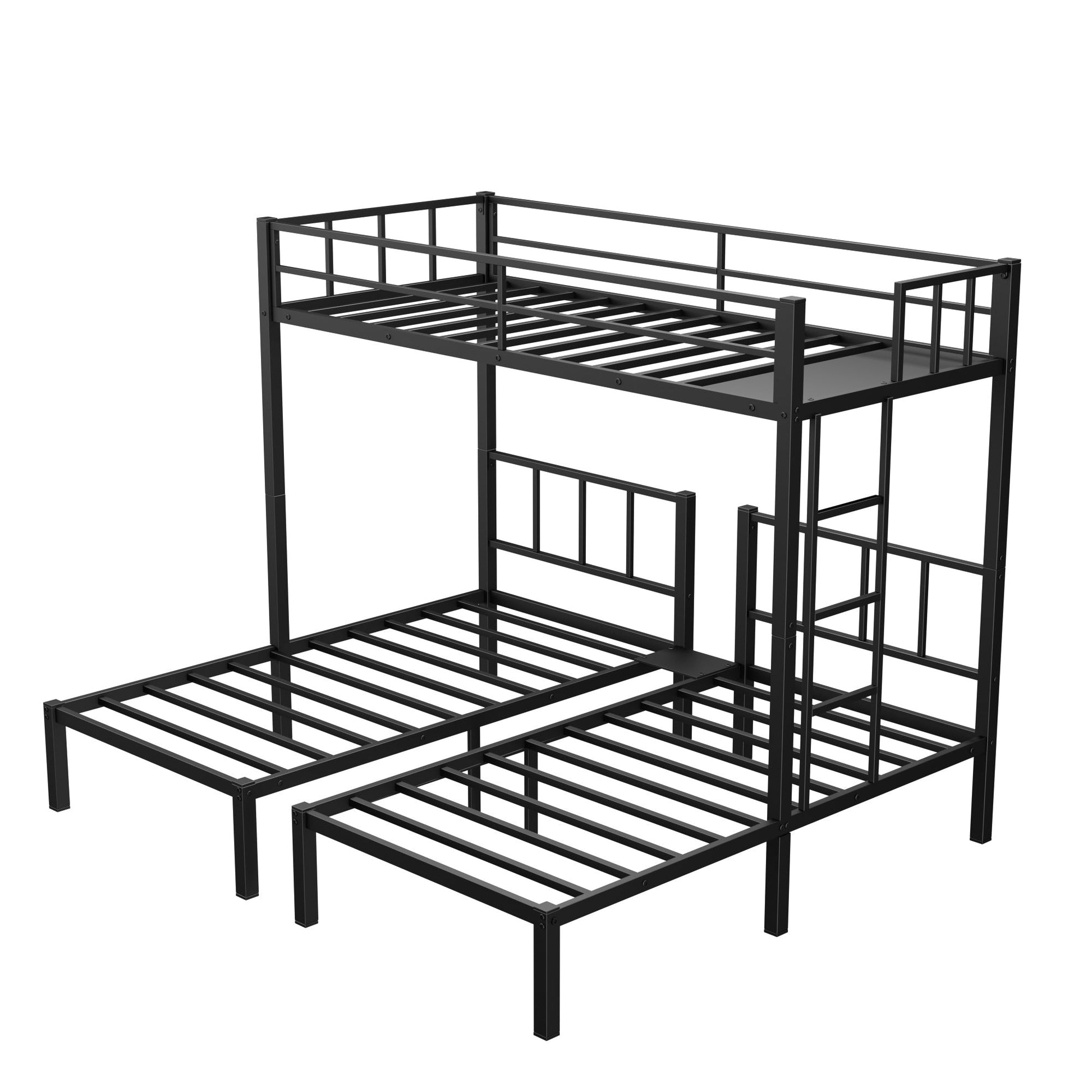 Twin over Twin & Twin Bunk Beds for 3, Twin XL over Twin & Twin Bunk Bed Metal Triple Bunk Bed, Black - Korvel