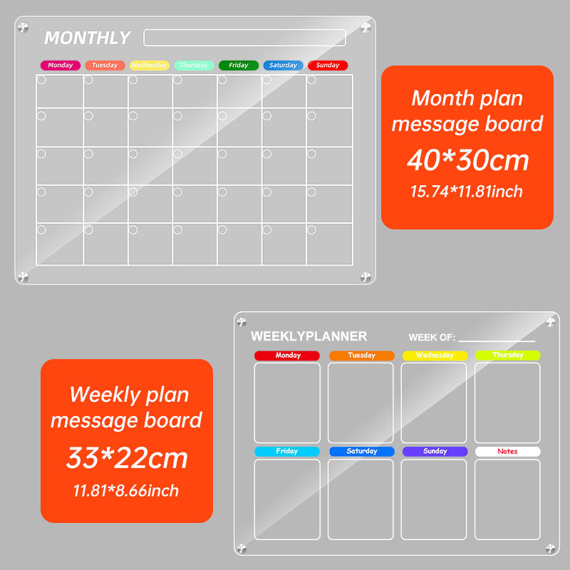 Acrylic message board magnetic refrigerator sticker household erasable calendar transparent note display board - Korvel