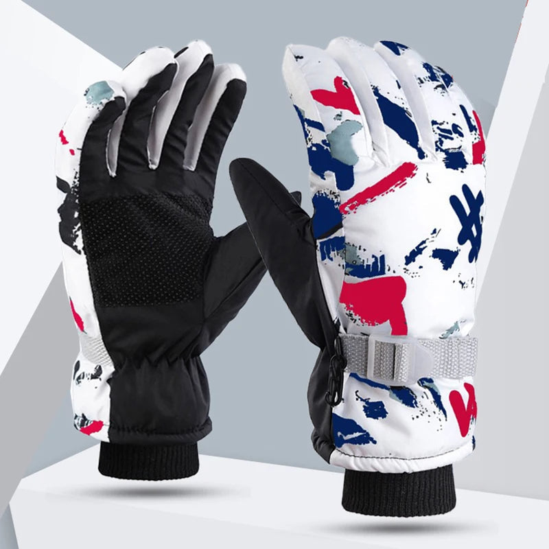 Winter Ski Gloves Warm Thermal Men Women Thickened Cotton Waterproof Non-Slip Warm Riding Outdoor Graffiti Snowboard Cycling - Korvel