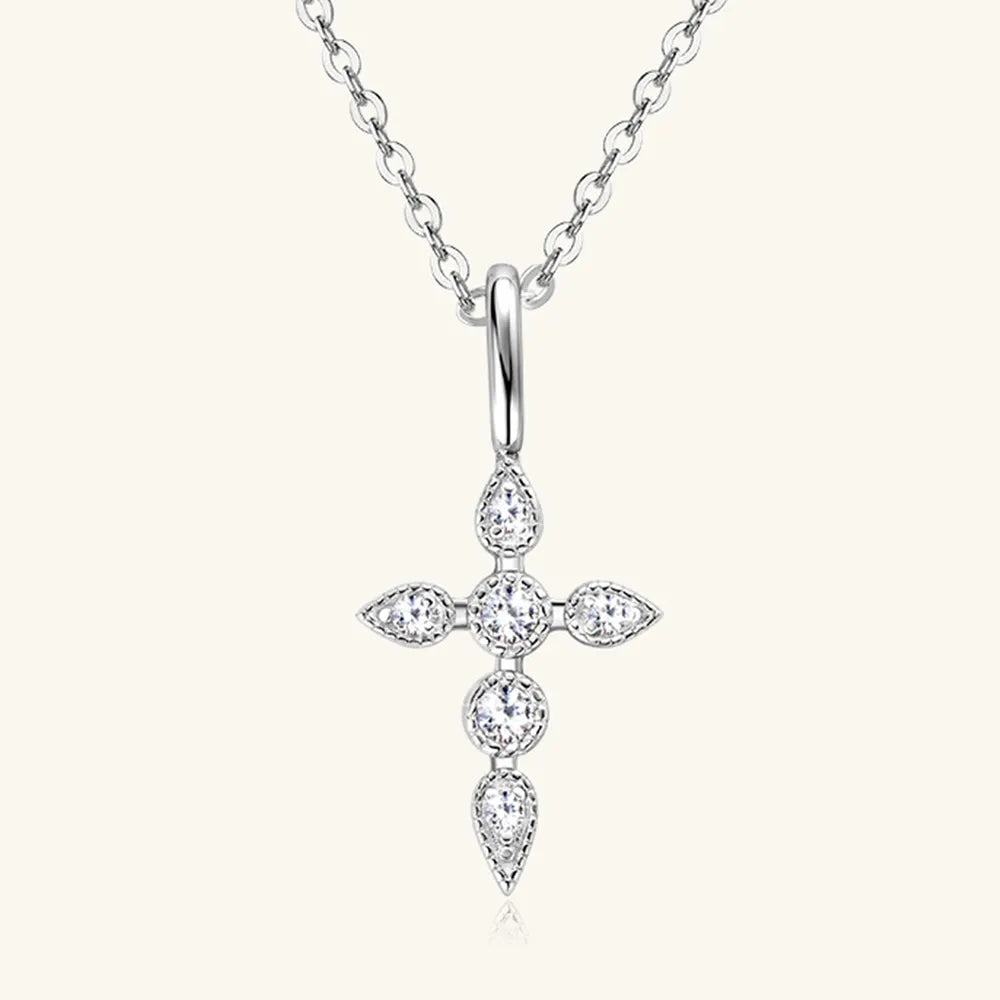 925 Sterling Silver Moissanite Cross Pendant Necklace - Korvel
