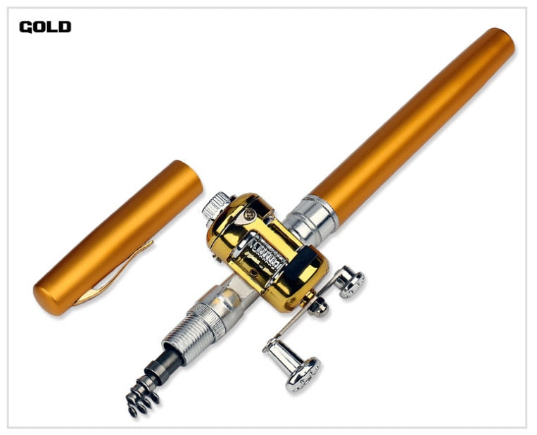 Portable Pocket Telescopic Mini Fishing Rod Pole Pen Shape Folded Fishing Rod With Reel Wheel For Outdoor River Lake Fishing - Korvel