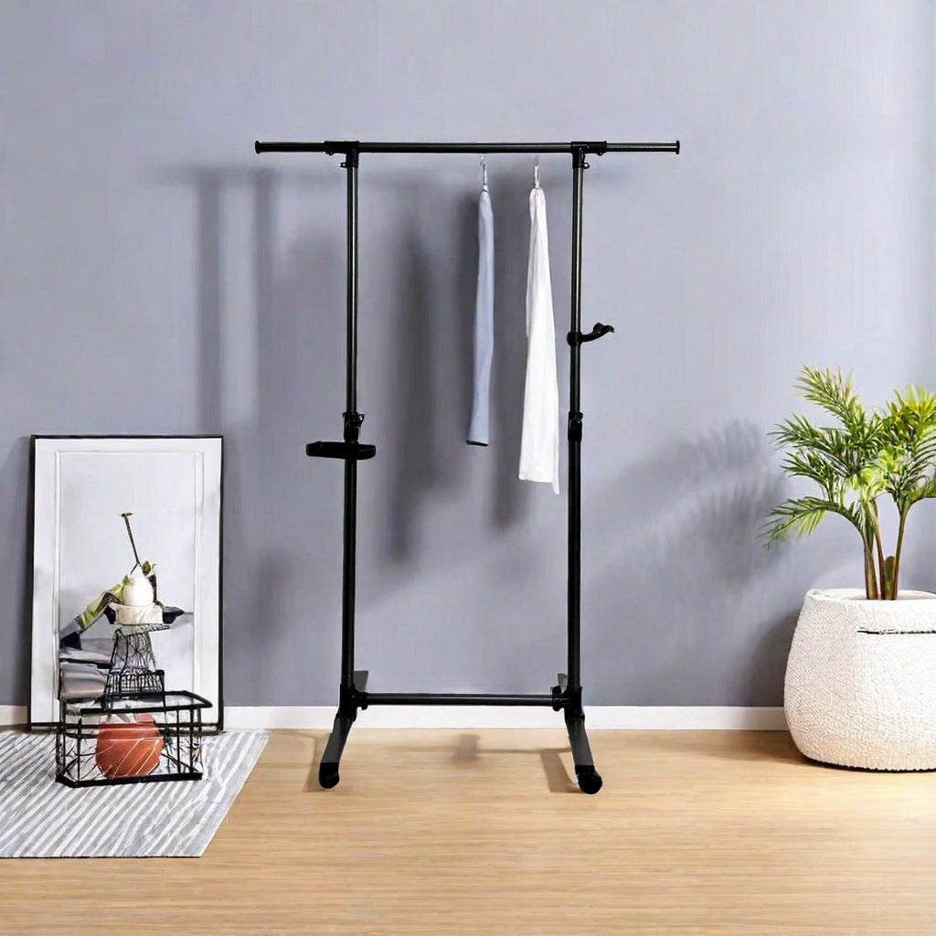 Heavy-Duty Rolling Clothes Hanger with Wheels - Black