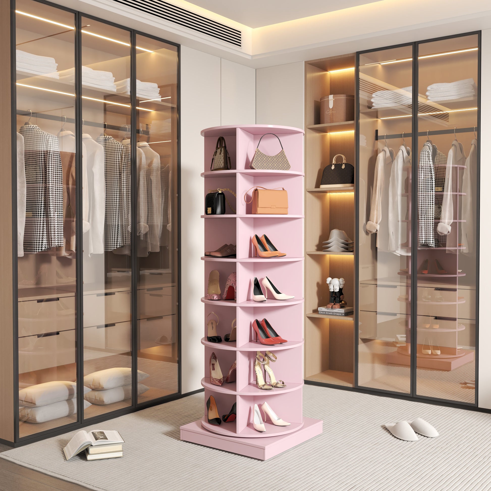 new 360 pink rotating shoe cabinet with 7 layers can accommodate up to 28 Paris shoes - Korvel