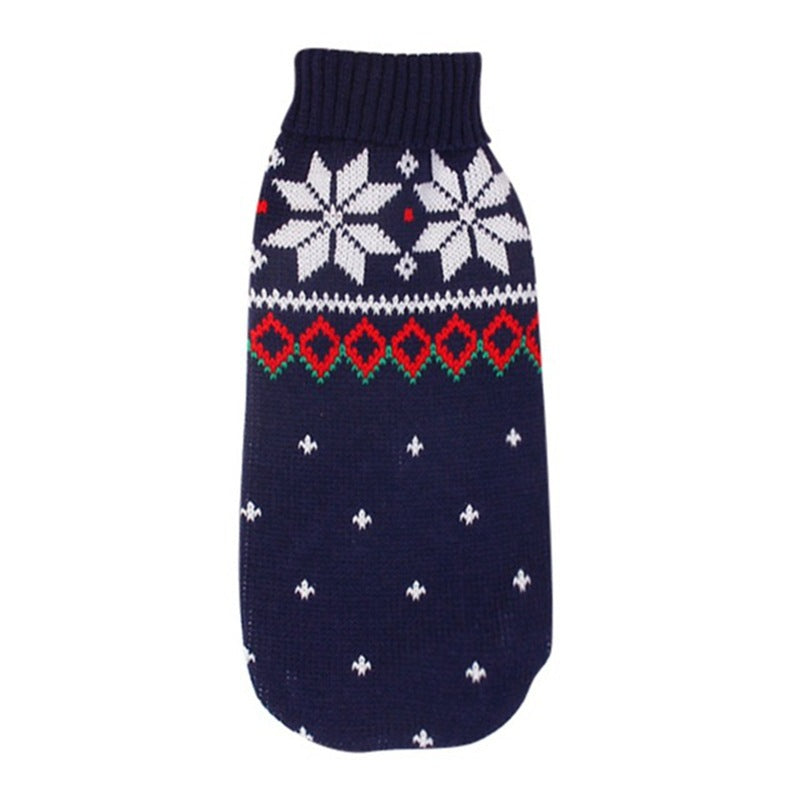 Christmas reindeer maple leaves snowflakes holiday pet clothes high necked knitted sweaters dog and cat clothing jackets - Korvel