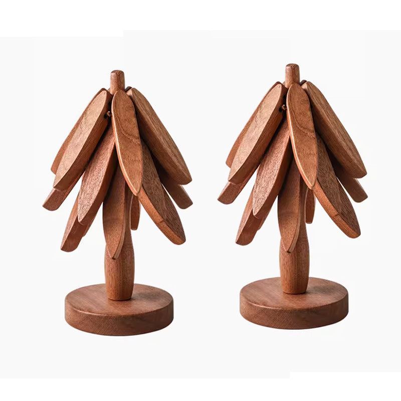 Wooden Christmas Tree Folding Coaster Black Walnut Thick Seat Adiabatic Pad For Kitchen Desktop Decoration Housewarming Gift - Korvel