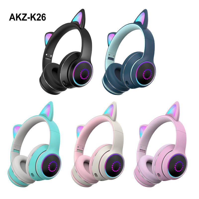 AKZ-K26 Head Mounted Bluetooth Cat Ears Luminous Cute Cool Card Wireless Sports Stereo Headset - Korvel