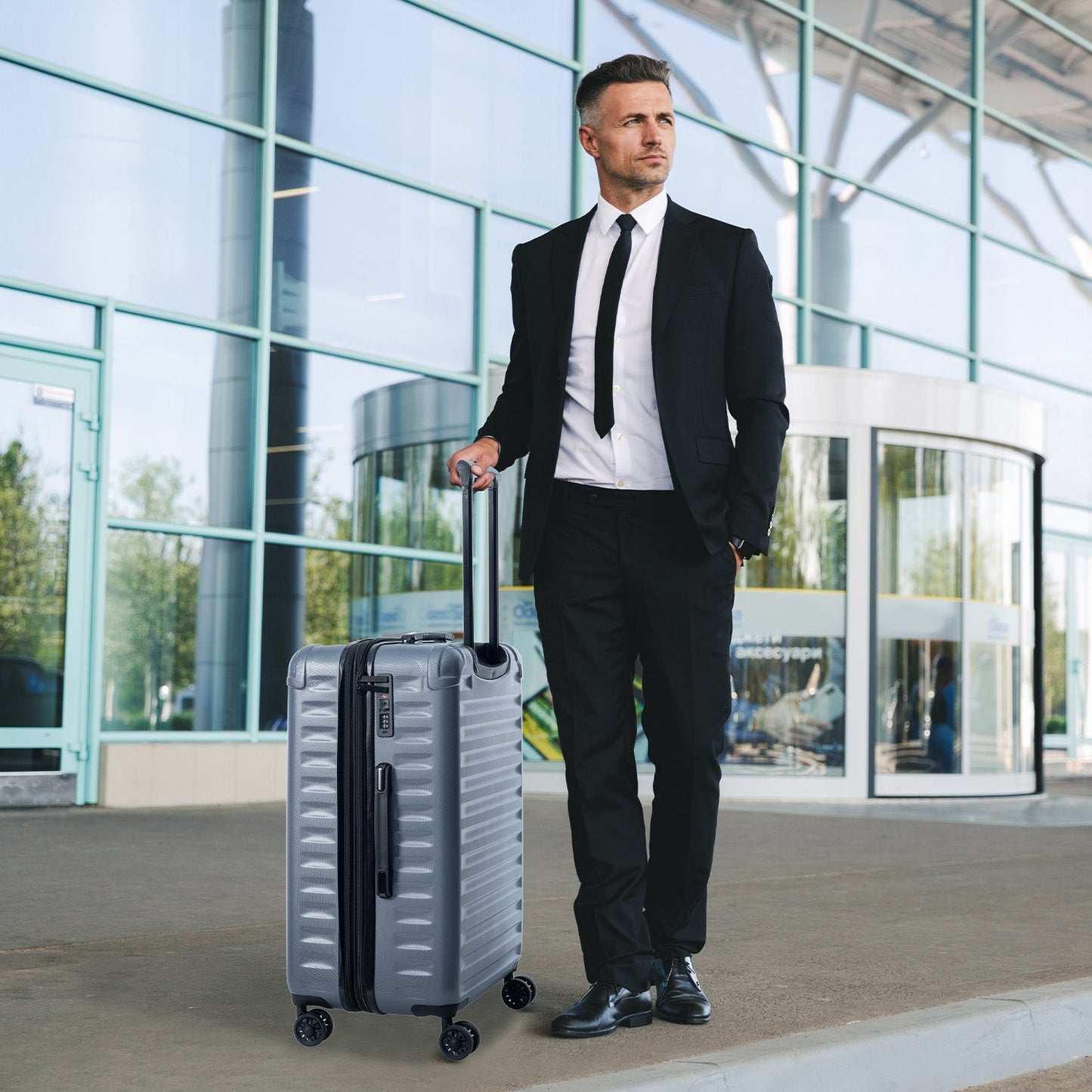 Luggage Sets New Model Expandable ABS+PC 3 Piece Sets with Spinner Wheels Lightweight TSA Lock (20/24/28), STEEL GRAY - Korvel
