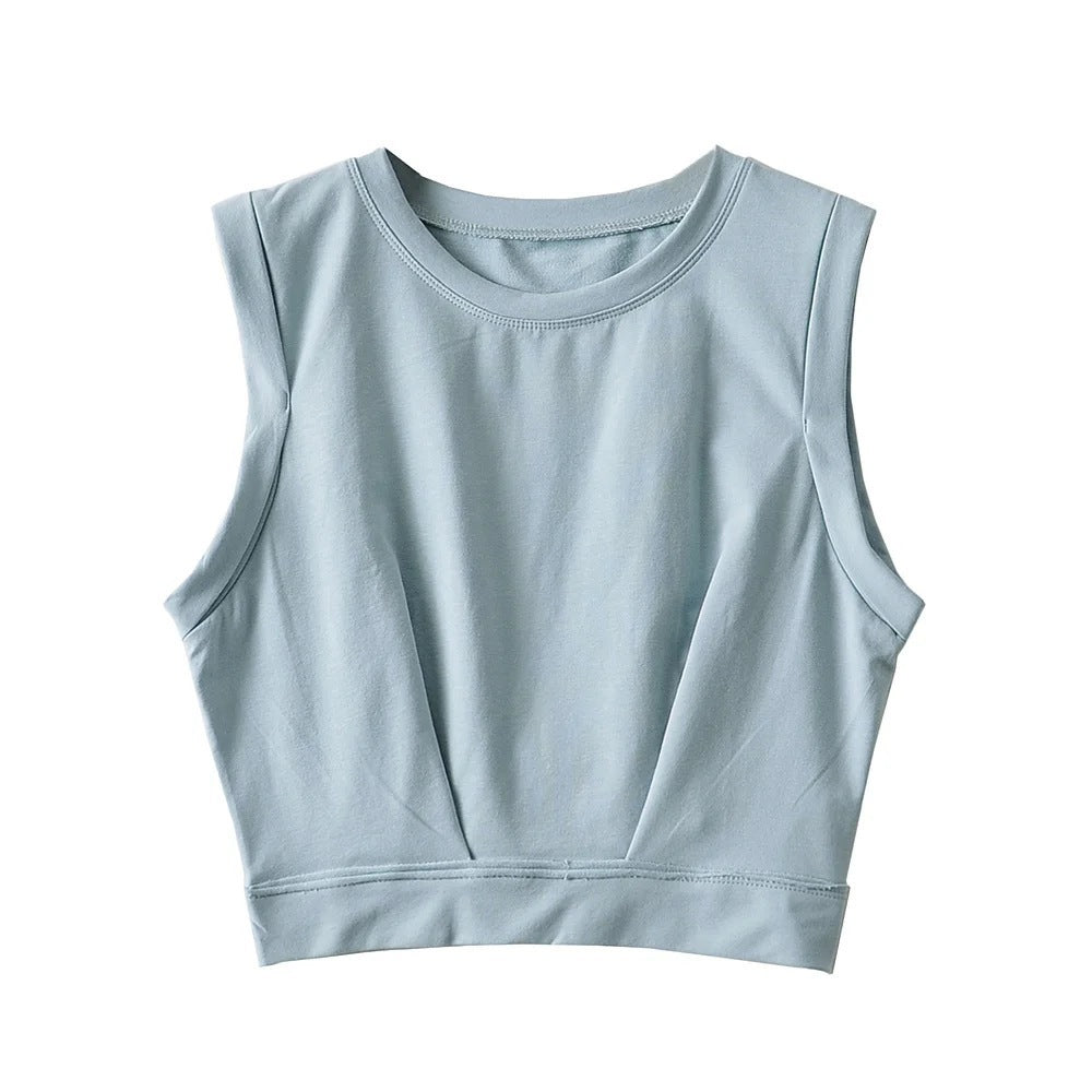 Short crop top with exposed navel and sleeveless loose fitting vest women's high waisted sports fitness yoga base shirt - Korvel