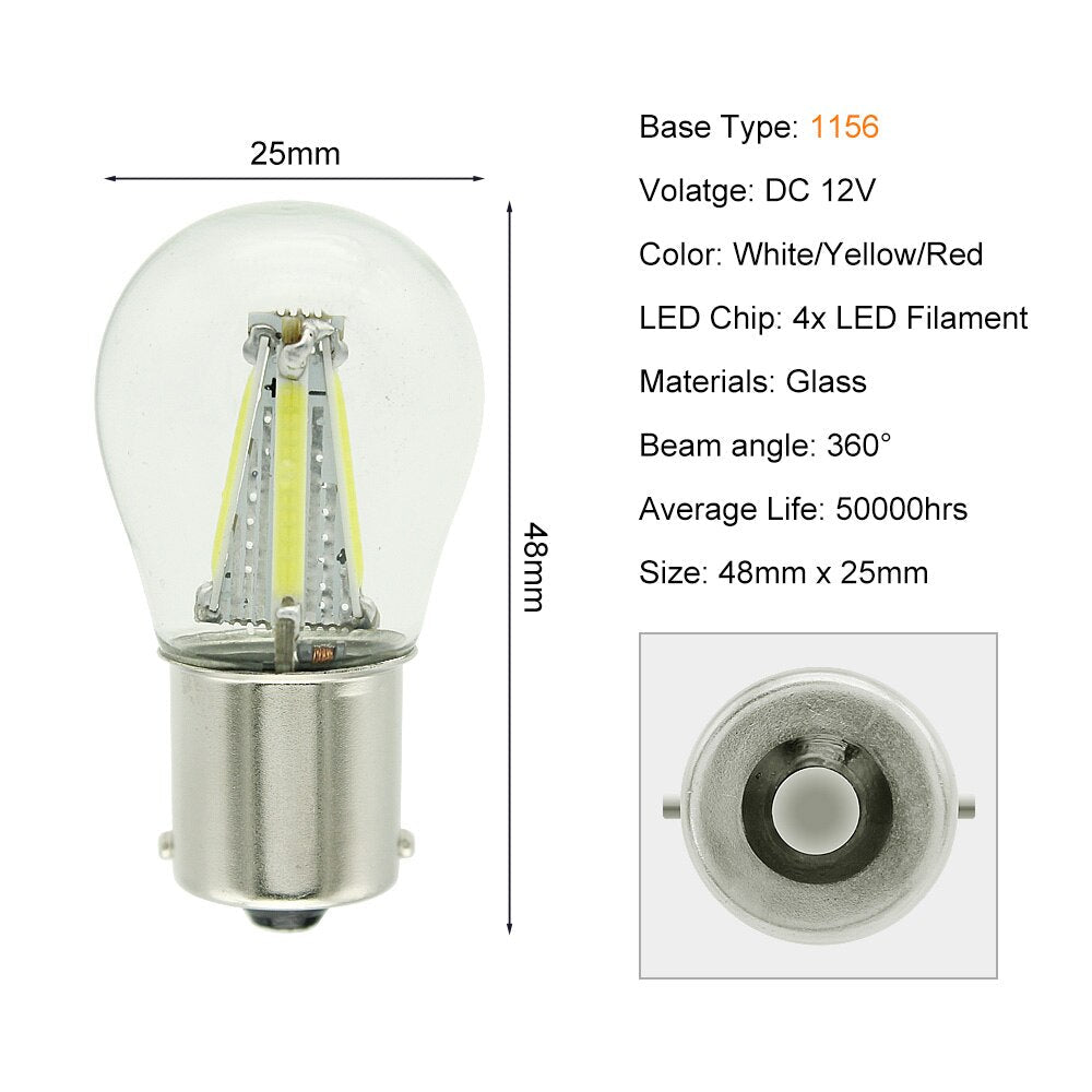 1pcs 1156 P21W BA15S 1157 BAY15D COB LED Filament Chip Car Brake Lights Auto Reverse Bulb Parking Lamp 12V Red White Yellow - Korvel