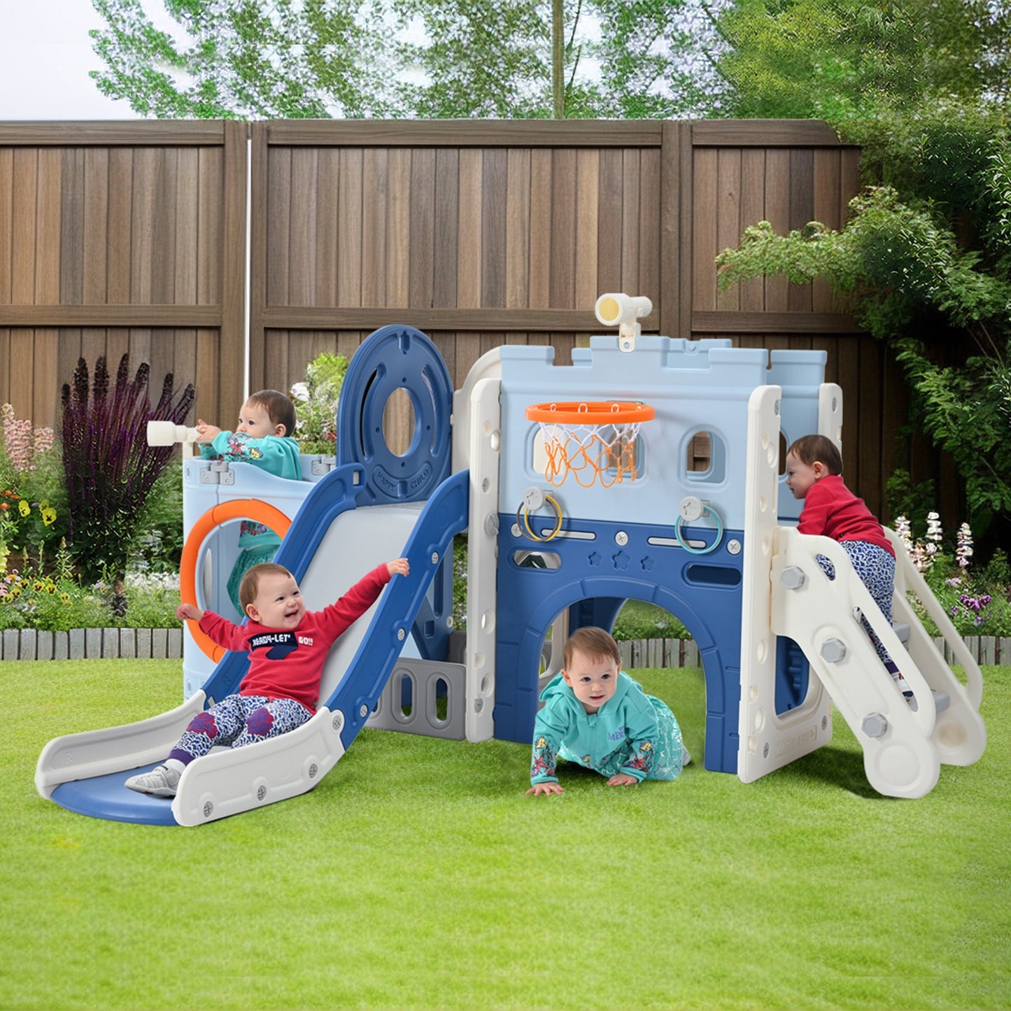 Toddler Pirate Ship Slide Set with Basketball Hoop