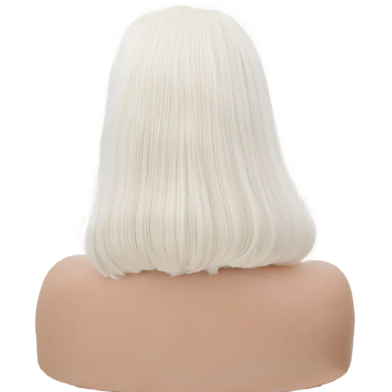 New Ladies 60# Front Lace Bobo Short Curly Lanting Pure White Hair Tail Slightly Curly Wig Headgear - Korvel