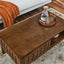 Medieval modern flute coffee table with storage sliding door and solid wood legs, vintage farmhouse wood central table - Korvel
