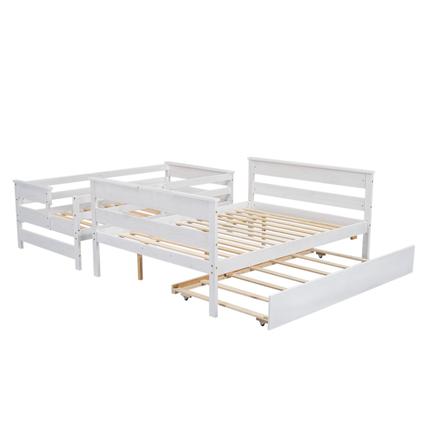Wood Twin over Full Bunk Bed with Twin Size Trundle  White - Korvel