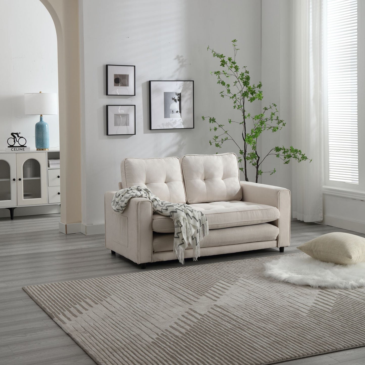 Canapé-lit futon convertible 3 plis - Gris foncé, Gris clair et Beige