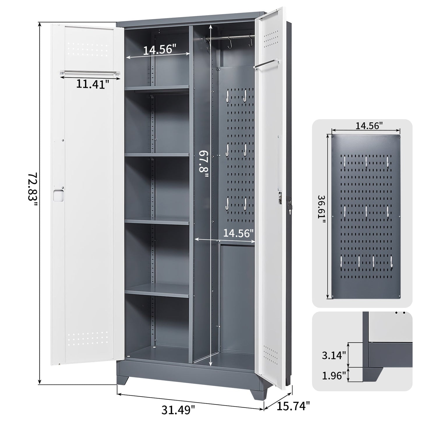 Metal storage cabinets, lockable cleaning tool cabinets, high broom tool organizers, and large storage cabinets in storage store - Korvel