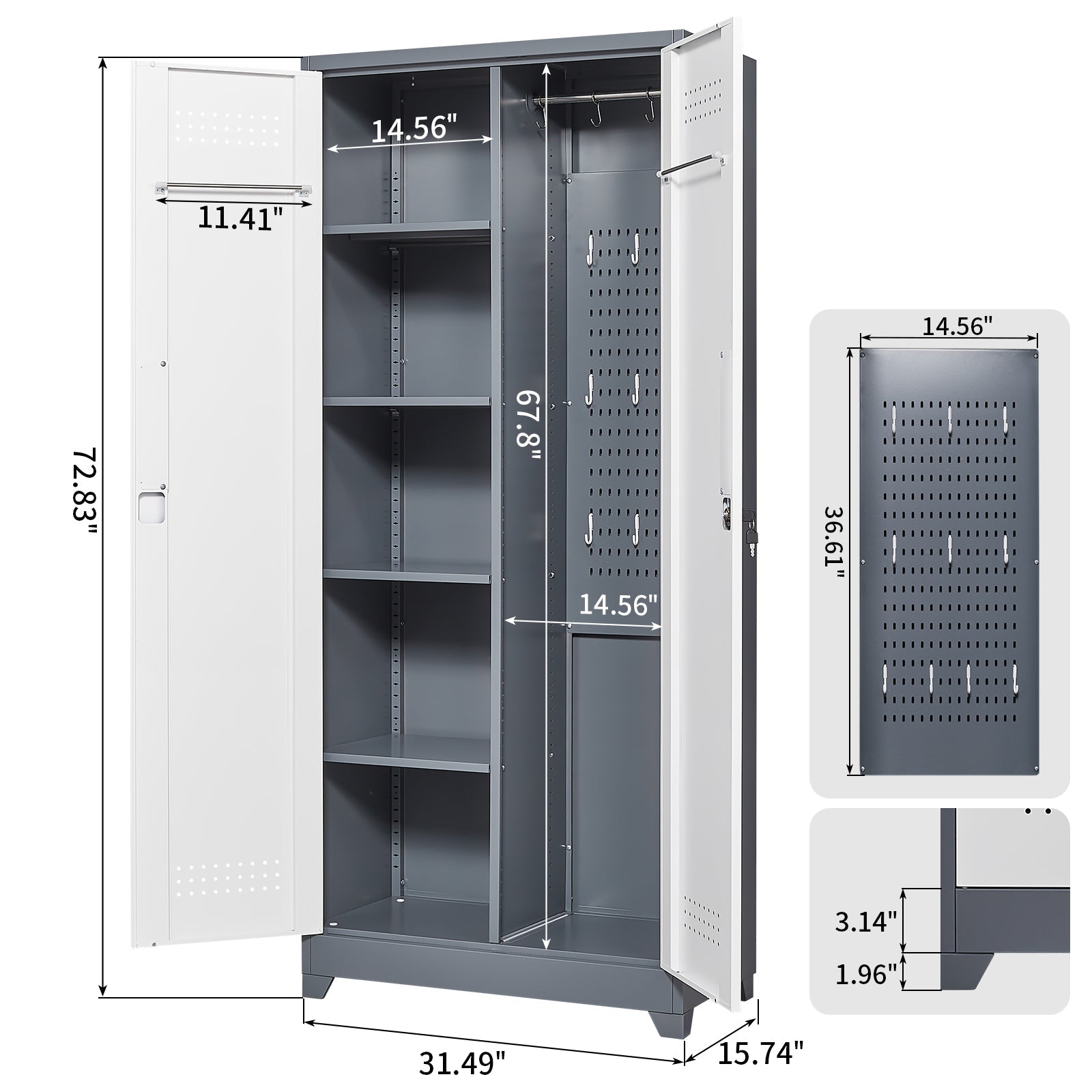 Metal storage cabinets, lockable cleaning tool cabinets, high broom tool organizers, and large storage cabinets in storage store - Korvel