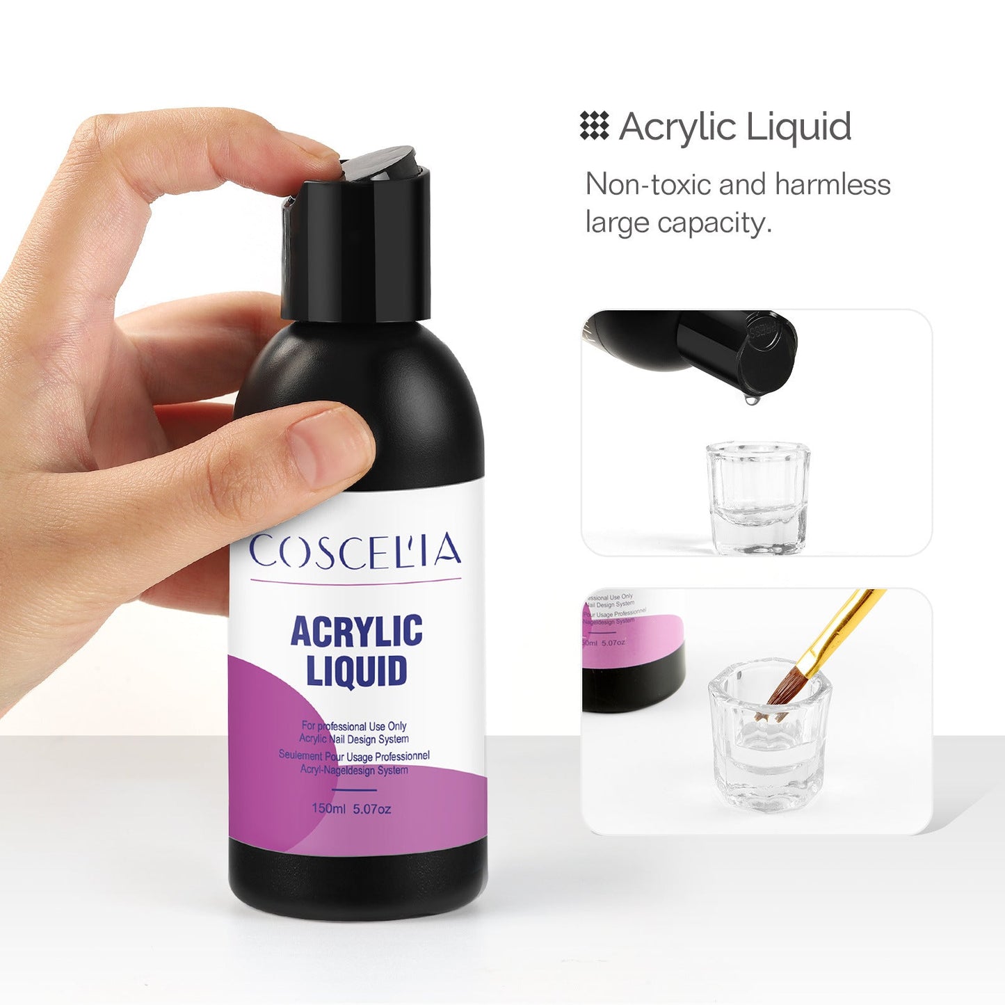 COSCELIA New 120g White Powder Transparent Crystal Powder 150ML Crystal Liquid Nail Shop Nail Tool Set - Korvel