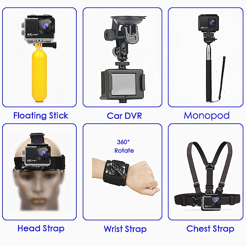 H10 EIS Anti-shake Action Camera Ultra HD 4K / 60fps WiFi 2.0" 170D Underwater Waterproof Cam Helmet Vedio Go Sport Pro Came - Korvel