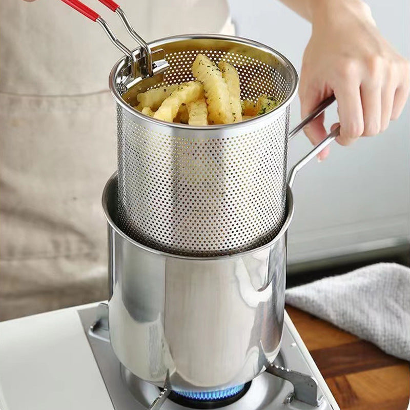 Oil Fryer, Household Deep Pot, Stainless Steel Gas Mini Pot, Japanese Style, with Filter Screen, Oil Saving Small Fryer - Korvel