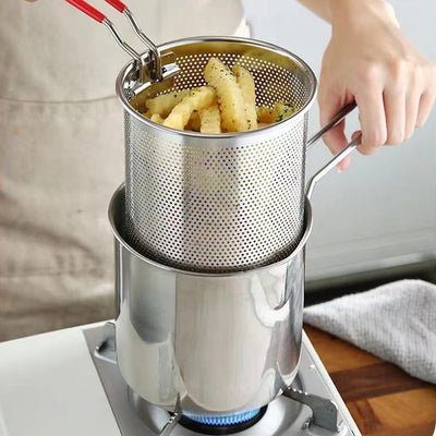 Oil Fryer, Household Deep Pot, Stainless Steel Gas Mini Pot, Japanese Style, with Filter Screen, Oil Saving Small Fryer - Korvel