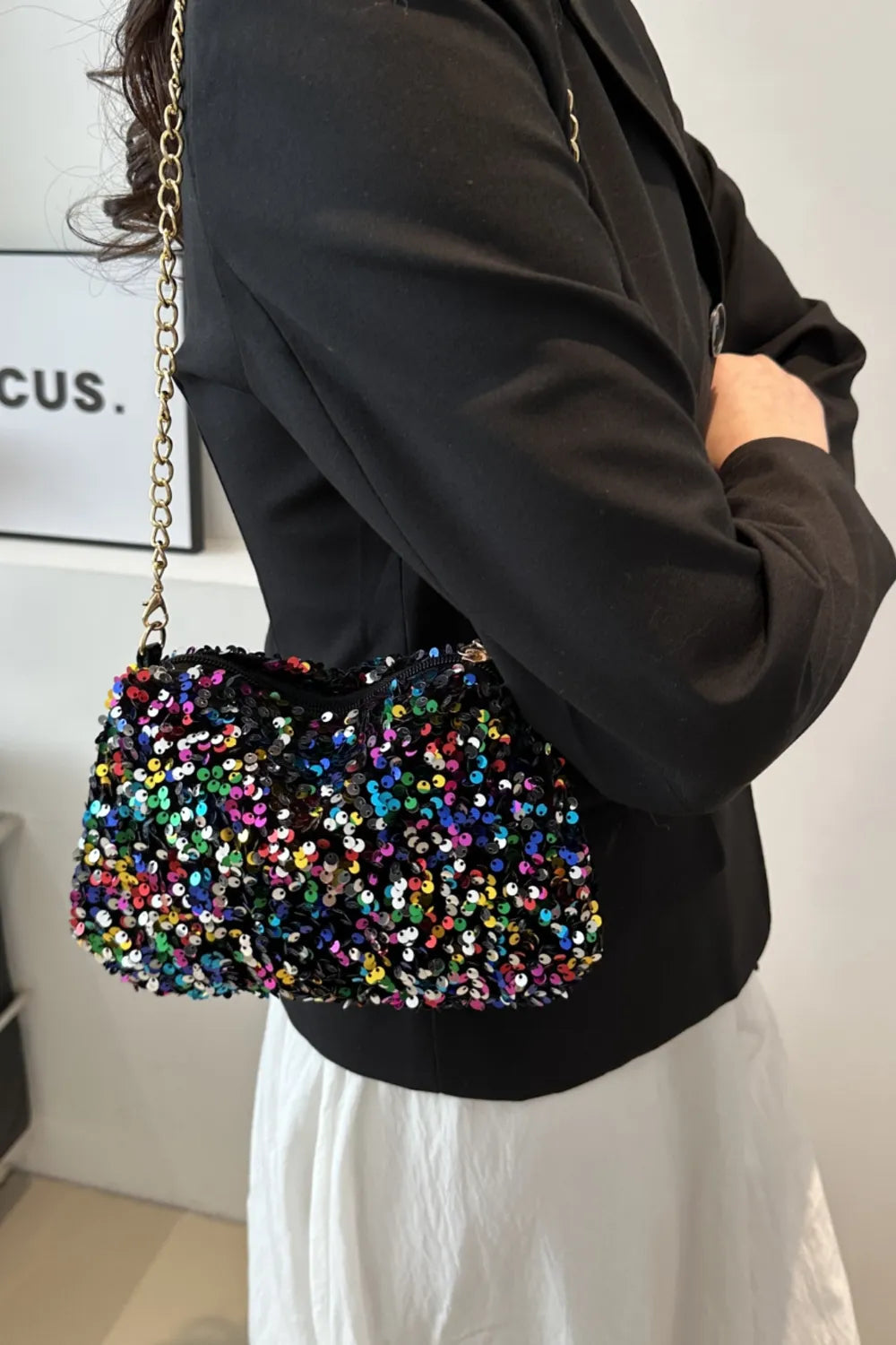 Sequin Removable Strap Shoulder Bag - Korvel