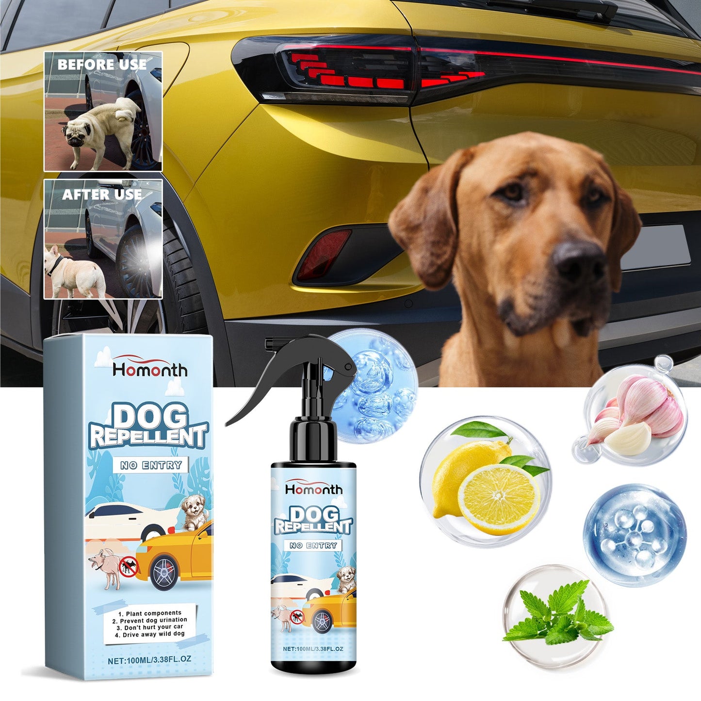 Car Tire Safety Dog Repellent Spray, Tire Protection Portable And Effective Animal Repellent - Korvel