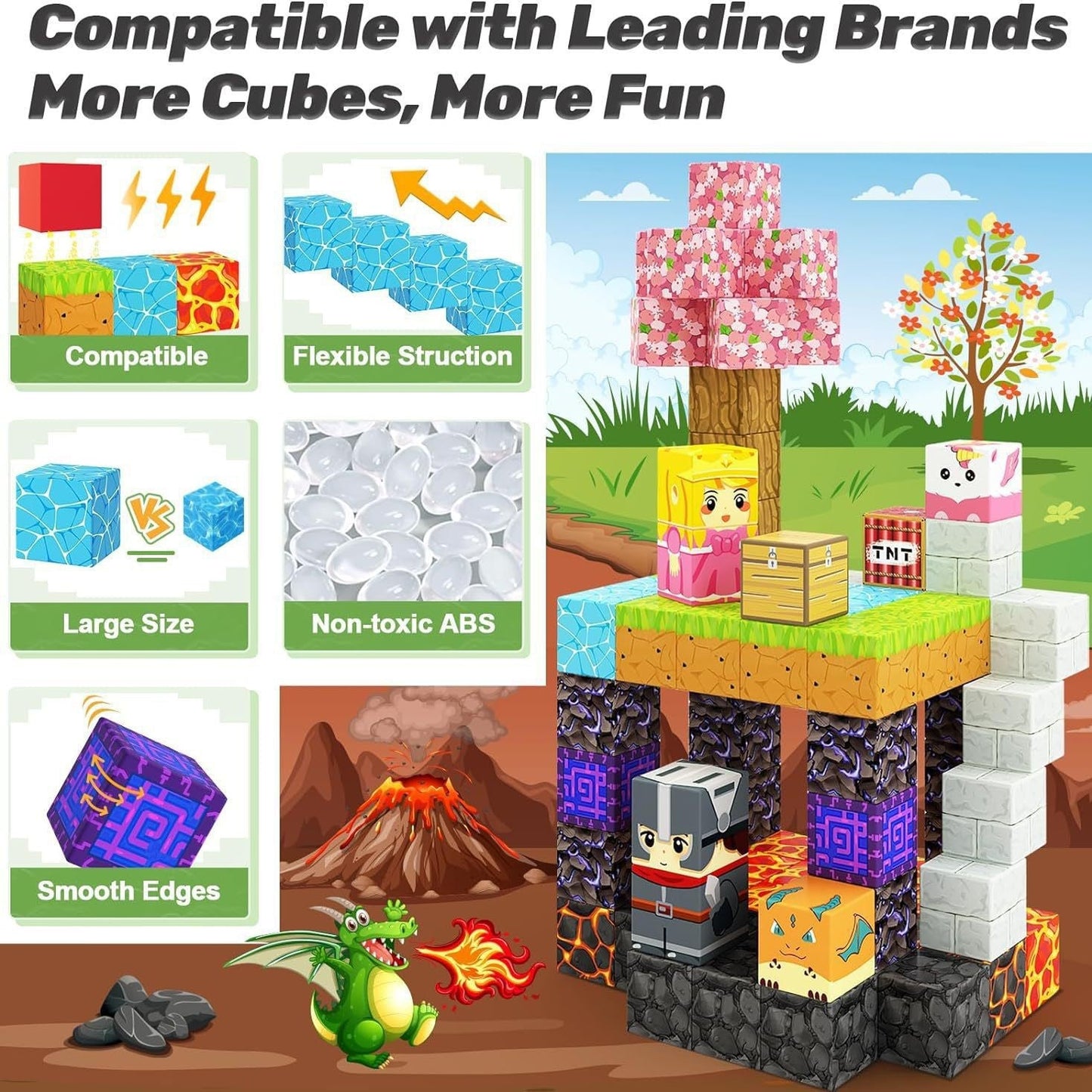 My Building World Magnetic Cube DIY Cherry Blossom Mountain Children's Educational Puzzle Assembly Toy Gift - Korvel