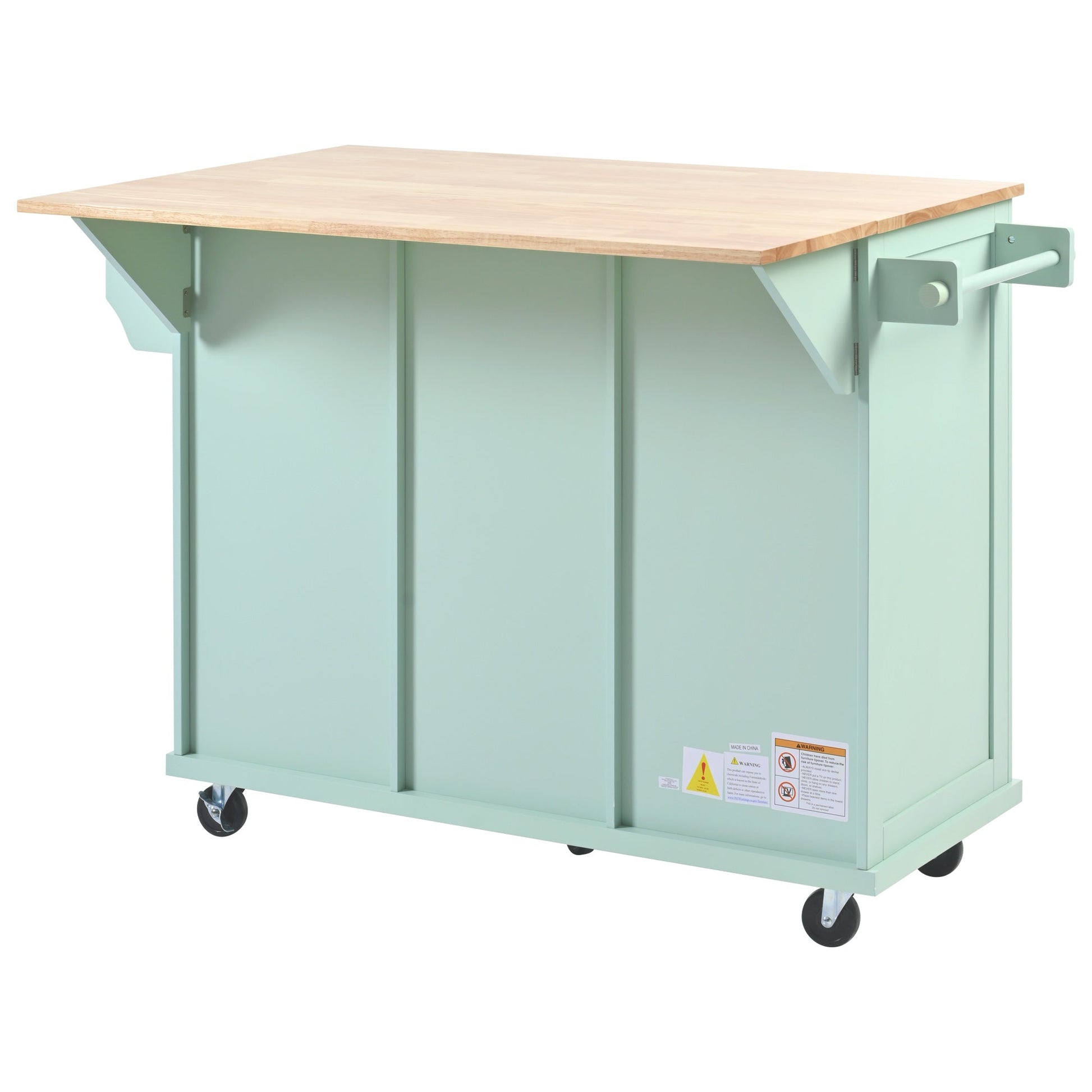 Kitchen trolley, cabinet door internal storage rack with storage cabinet and 3 dining room drawers, mint green - Korvel