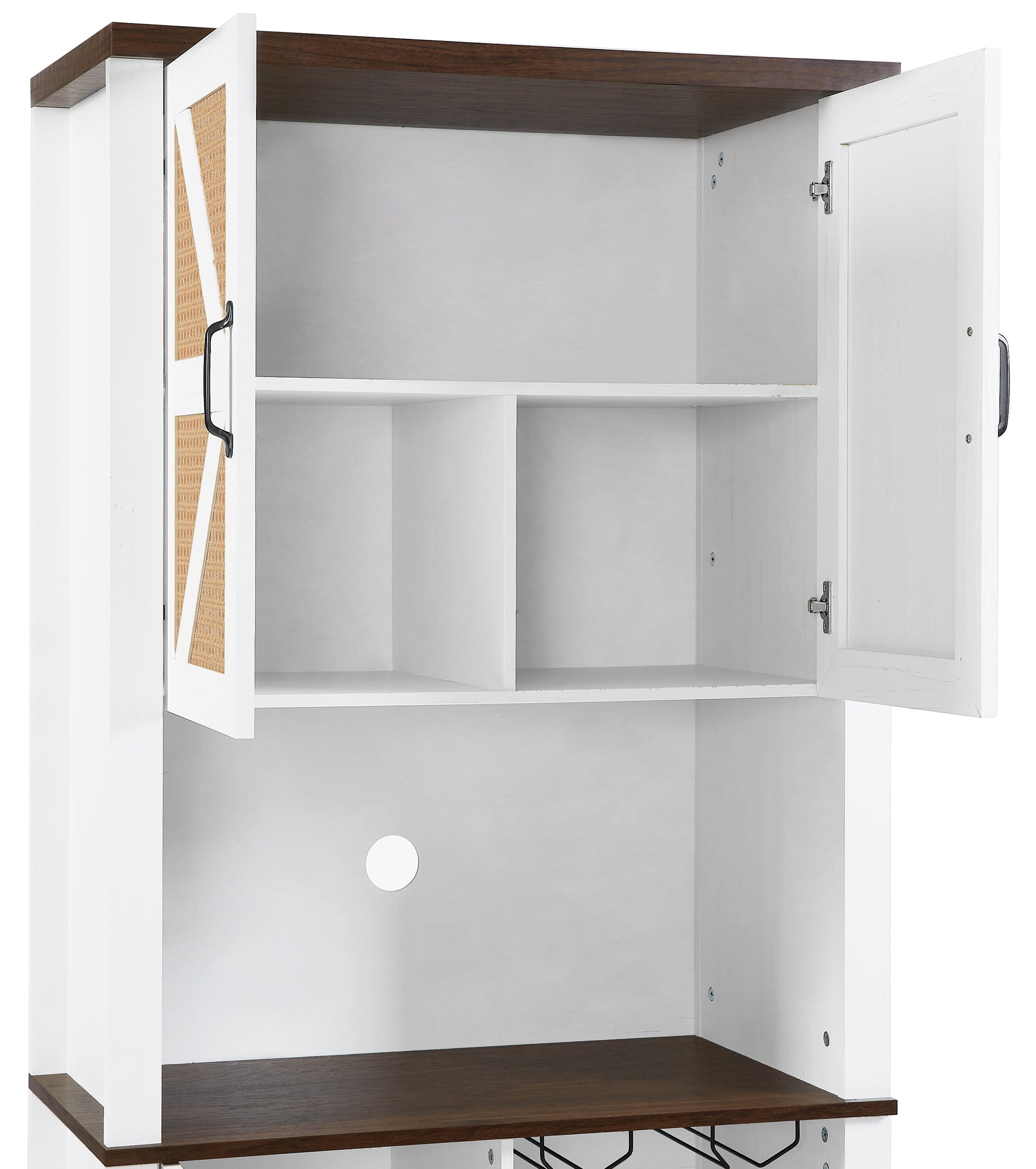 76 Inch Tall Farmhouse Kitchen Faux Rattan Wine Cabinet, Kitchen Bar Cabinet with Square Compartments and Shelves - Korvel