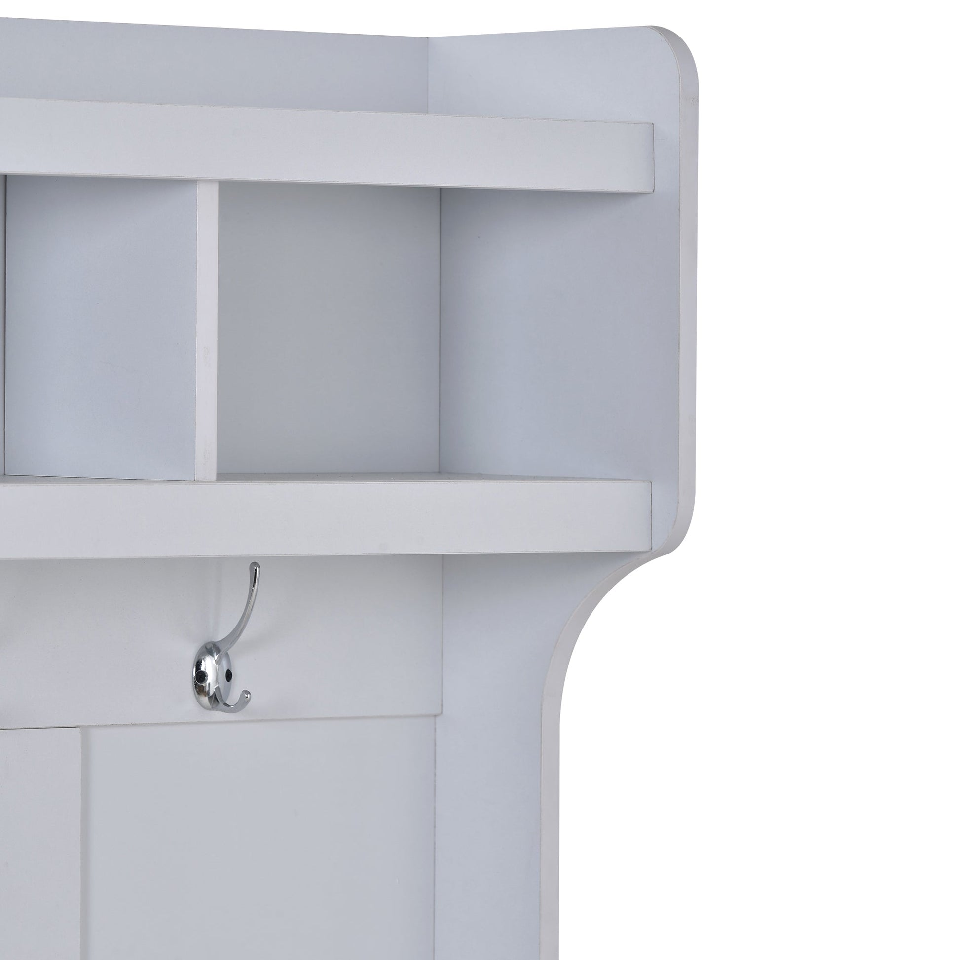 U-Can Hall Tree with 6 Hooks  Coat Hanger Entryway Bench Storage Bench (White) - Korvel