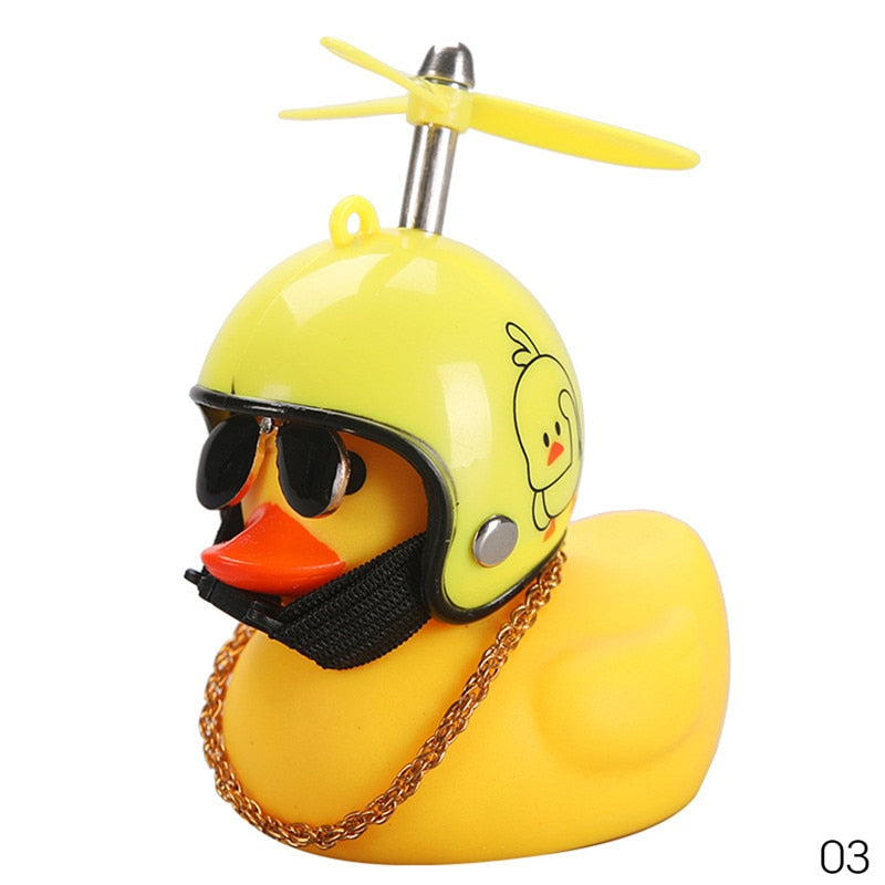 Car Duck with Helmet Broken Wind Small Yellow Duck Road Bike Motor Helmet Riding Cycling Car Accessories Decor Without Lights - Korvel
