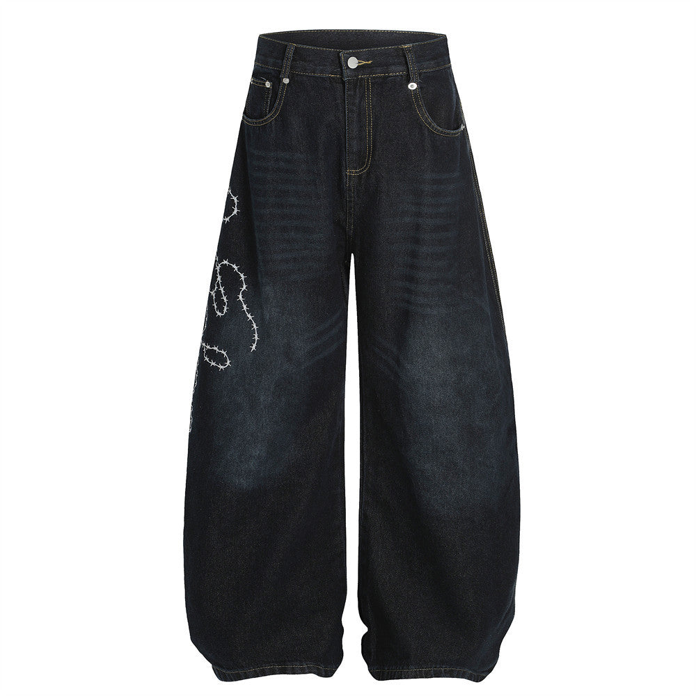 Vintage-Inspired Loose Fit Denim Trousers for Men