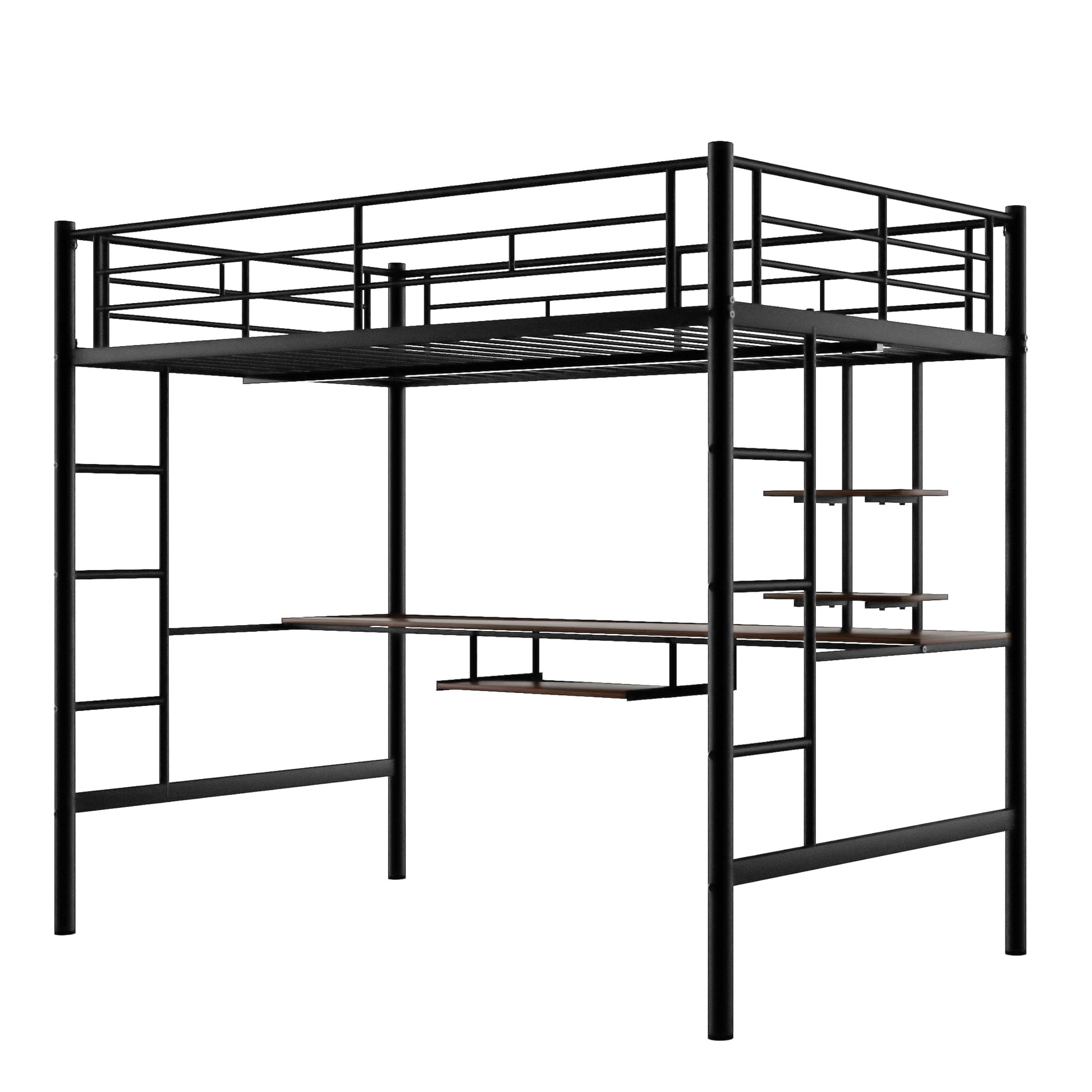 Loft Bed with Desk and Shelf   Space Saving Design Full Black - Korvel