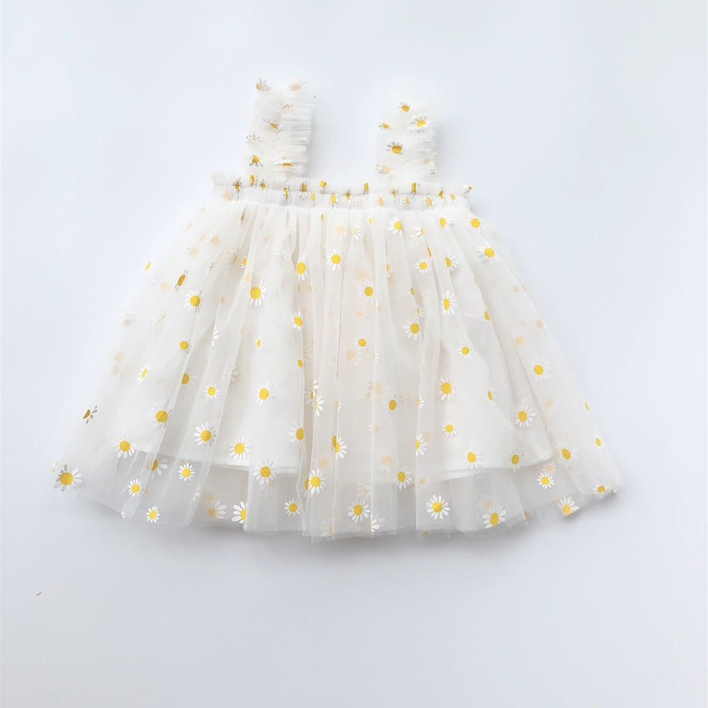 Robe à bretelles en mesh brodé pour filles