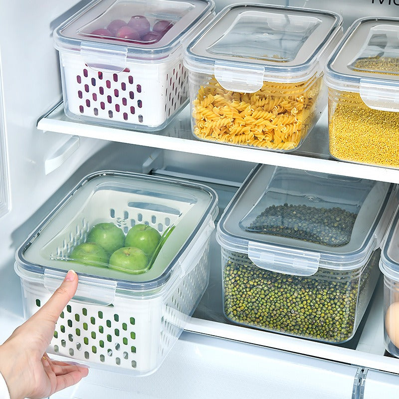 Kitchen food sealed preservation box fruit and vegetable drainage plastic storage box with lid - Korvel