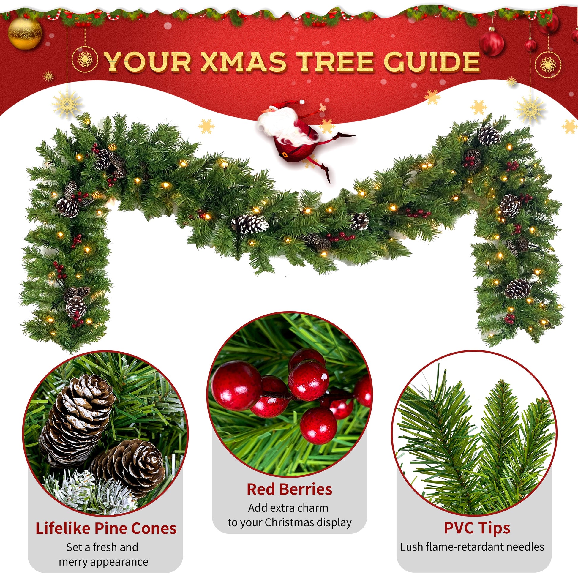 Christmas Tree Artificial Christmas 4-piece Set, including flower wreath, flower wreath, and 2 entrance trees, with LED lights - Korvel