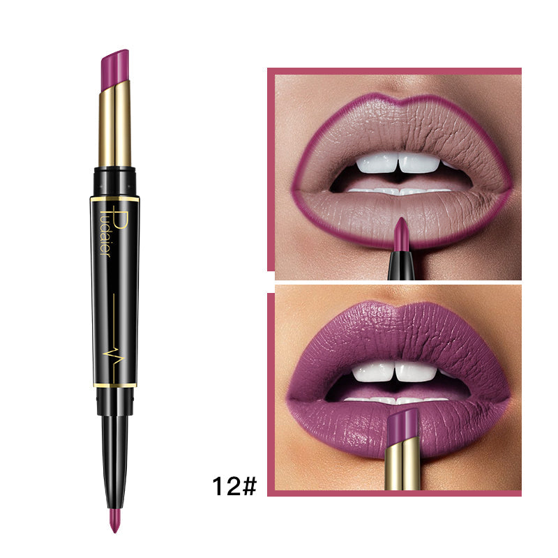 Matte Lipstick Wateproof Double Ended Long Lasting Lipsticks Brand Lip Makeup Cosmetics Nude Dark Red Lips Liner Pencil - Korvel