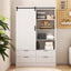 Tall Bedroom Armoire Wardrobe Closet Clothing Storage Cabinet with Hanging Rod Barn Door Drawers Open Shelves,White - Korvel