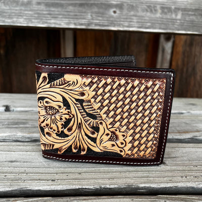 Artisan Floral Checkered Bi-Fold Wallet | 3D Design - Korvel