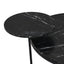 Modern coffee table with two display shelves, Black Faux marble surfaces, Tripod-inspired base,Rounded tabletop edges - Korvel