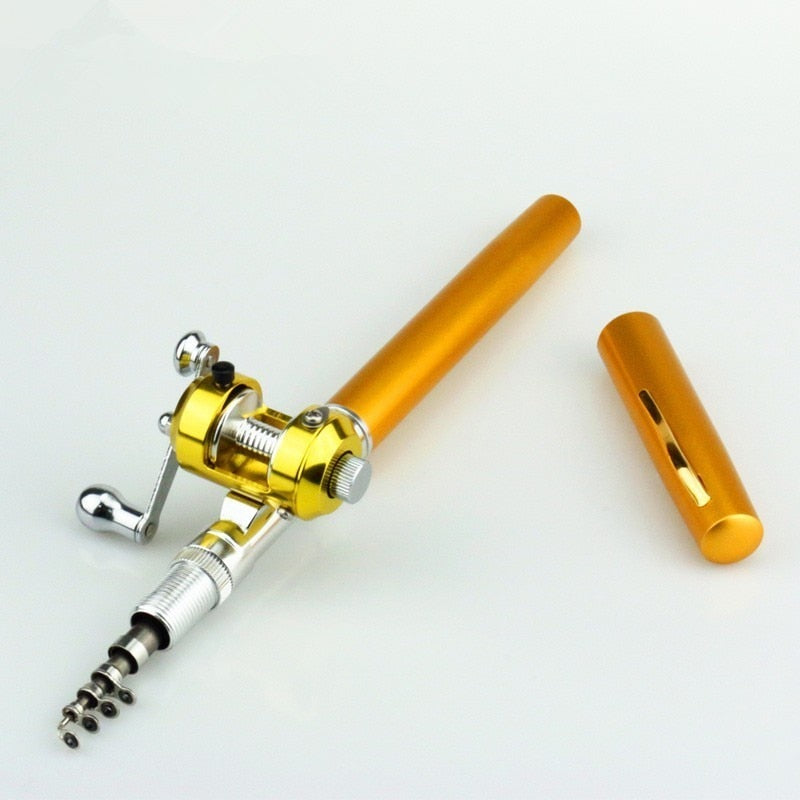 Portable Pocket Telescopic Mini Fishing Rod Pole Pen Shape Folded Fishing Rod With Reel Wheel For Outdoor River Lake Fishing - Korvel