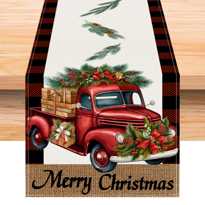 Drapeau de Table Imprimé Voiture Rouge - Nappe en Lin de Noël