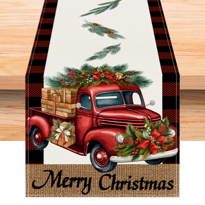 Red Car Printed Table Flag - Christmas Linen Tablecloth