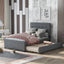 Linen Upholstered Platform Bed with Headboard and Trundle - Full