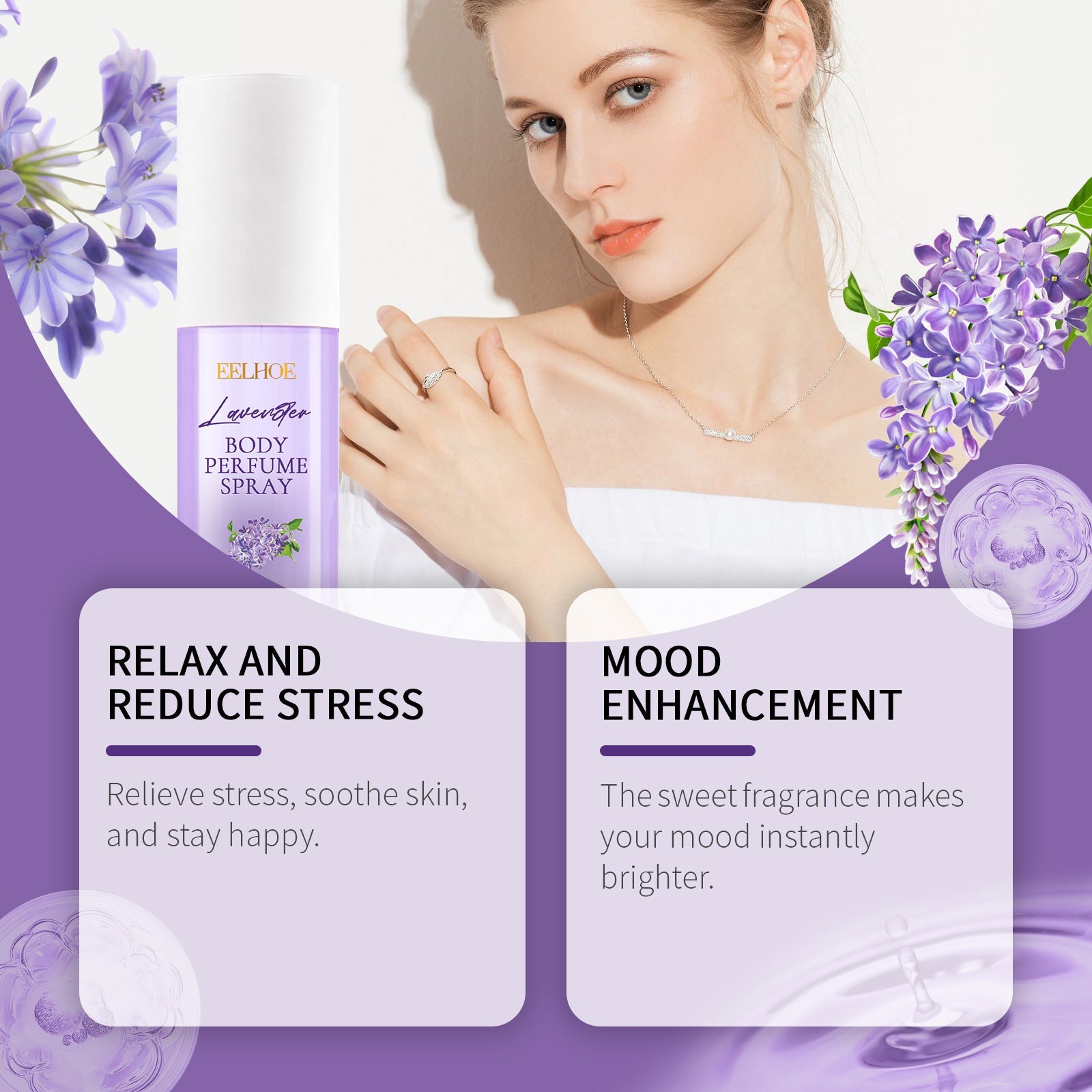 Lavender Body Perfume Spray, Lasting Fragrance Lavender Fragrance Refreshing Floral Perfume - Korvel