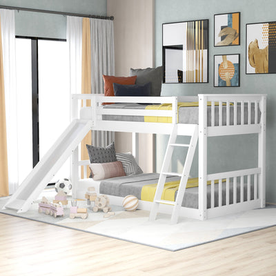 Twin Over Twin Bunk Bed with Convertible Slide and Ladder - White