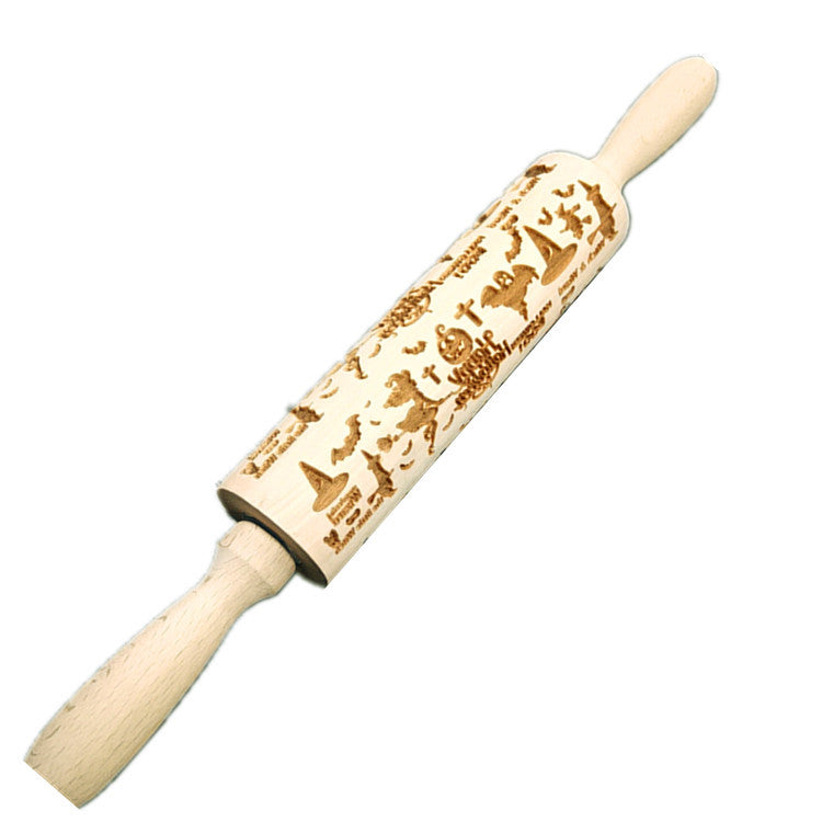 Wooden Rolling Pin Beechwood Laser Engraved Printed Rolling Pin Embossing Rolling Pin Christmas Flip Sugar Cookie Rolling Pin - Korvel